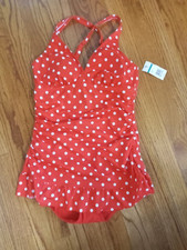 NWT Crown  Ivy Red White Polka Dot 1 Piece Swimsuit Ruffle Skirt Size Medium M