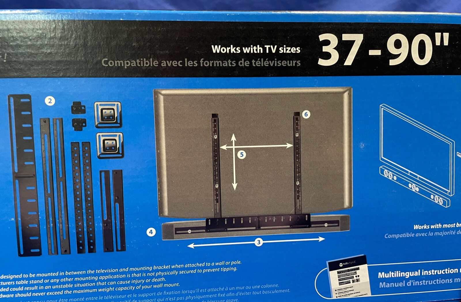 Bello Digital 79128, Universal Soundbar Mount-Up to 30lbs-for TV's 37-90"- New