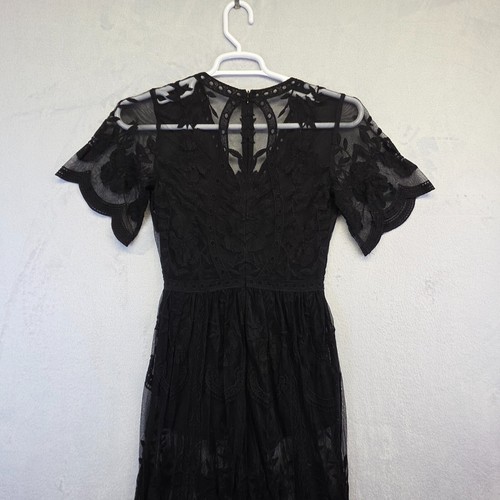 Whimsigoth Dress Womens S Black Lace Boho Maxi Romper Goth Dark Romantic Witchy - Picture 12 of 16