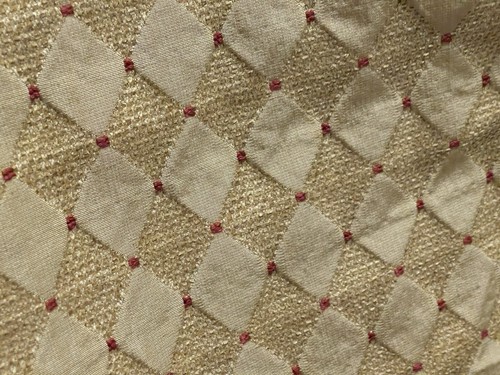 Durable Jacquard Diamond Design Gold Woven Fabric W/red Dots 54” W By The Yard - Picture 3 of 12