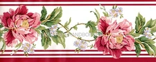 Waverly Floral Wallpaper Border Pink Red Vintage Rose Cabbage Flower,15' x 6.83"