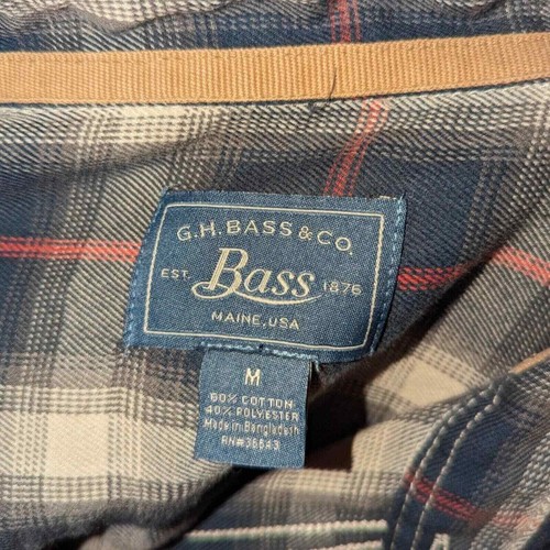 Men's GH Bass Plaid Multicolor Flannel Shirt Medium Blue White Red Tartan Plaid - Picture 3 of 6