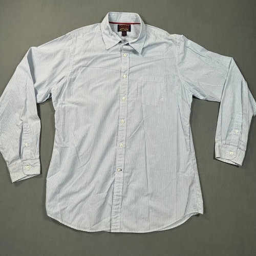 Cremieux Men's Large Striped Long Sleeve 100% Cotton Blue Button Up Shirt