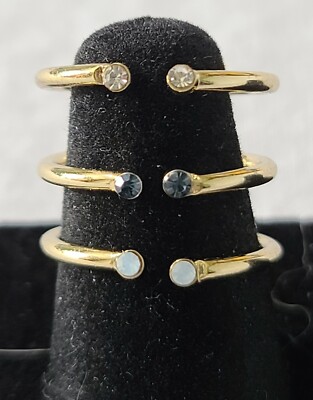 Gold Tone Wrap Ring Clear, Blue, & White Stones Size 4 J6-778