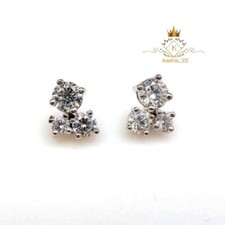 Moissanite Stud Earrings Solid 14K White Gold 2 Carat Excellent Round Cut VVS1