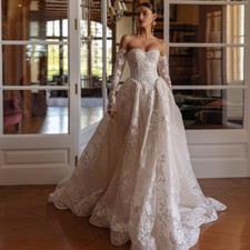 A-Line Graceful Wedding Dresses 2024 Strapless Long Sleeve Lace