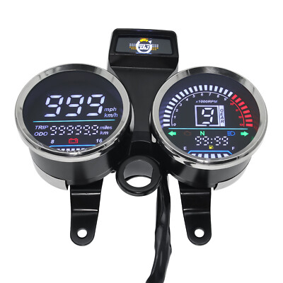Universal LED Motorcycle Digital Tachometer + Odometer Speedometer Gauge Bracket