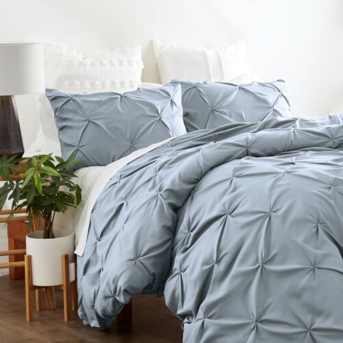 Kaycie Gray Fashion Pinch Pleat Duvet Cover Set - Pintuck Design - 第 1/26 張圖片