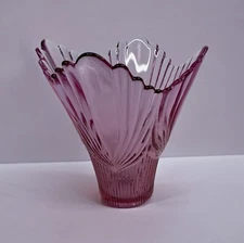 Vintage Fenton Dusty Rose Art Glass Vase 1980s Spun Drapery Purple