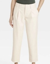 Women's High-Rise Faux Leather Tapered Ankle Pants - A New Day Cream Size 6