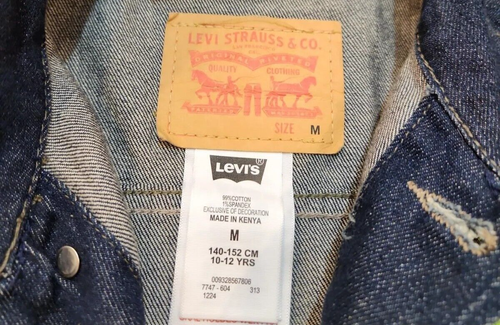 Levi's NYC Cobra Patches Dark Wash Blue Jean Jacket Kids M (10-12Y)/ Women's XS - Picture 12 of 16