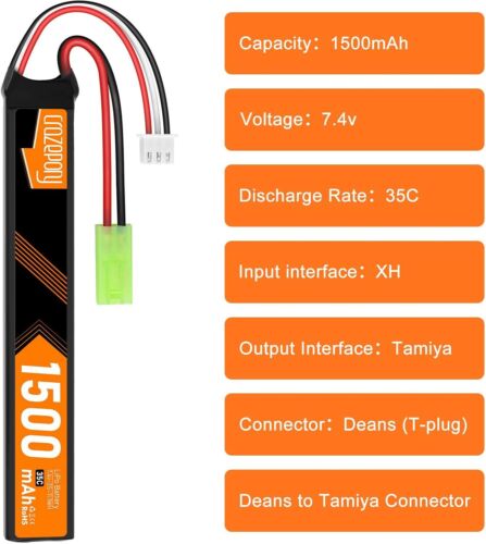 AIRSOFT LIPO BATTERY COMBAT 2S 7.4V 1500mAh Softair AEG mini Tamiya Plug+Charger - Picture 3 of 8