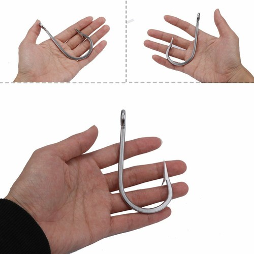 10pcs Stainless Steel Fishing Hooks Long Shank Big Game Saltwater Tuna Hooks - Picture 5 of 6