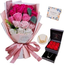 EIGHTOWN Roses Bouquet Artificial Flower - Preserved Red Flowers with Hotpink