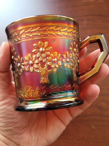 Very Pretty Red Fenton Carnival Glass Orange Tree Pattern Shaving Mug - Picture 4 of 20