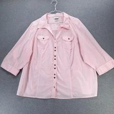 CJ Banks Shirt Womens 2X Button Front Stretch Blouse Snap Pockets 3/4 Sleeve
