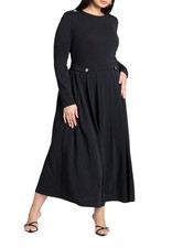 ELOQUII Women's Plus Size Eupalette Dress with Pleats - 16, Black Onyx