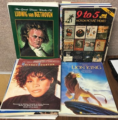 Piano Vocal Sheet Music Songbook Lot (58) Beethoven Bach Whitney Houston Disney
