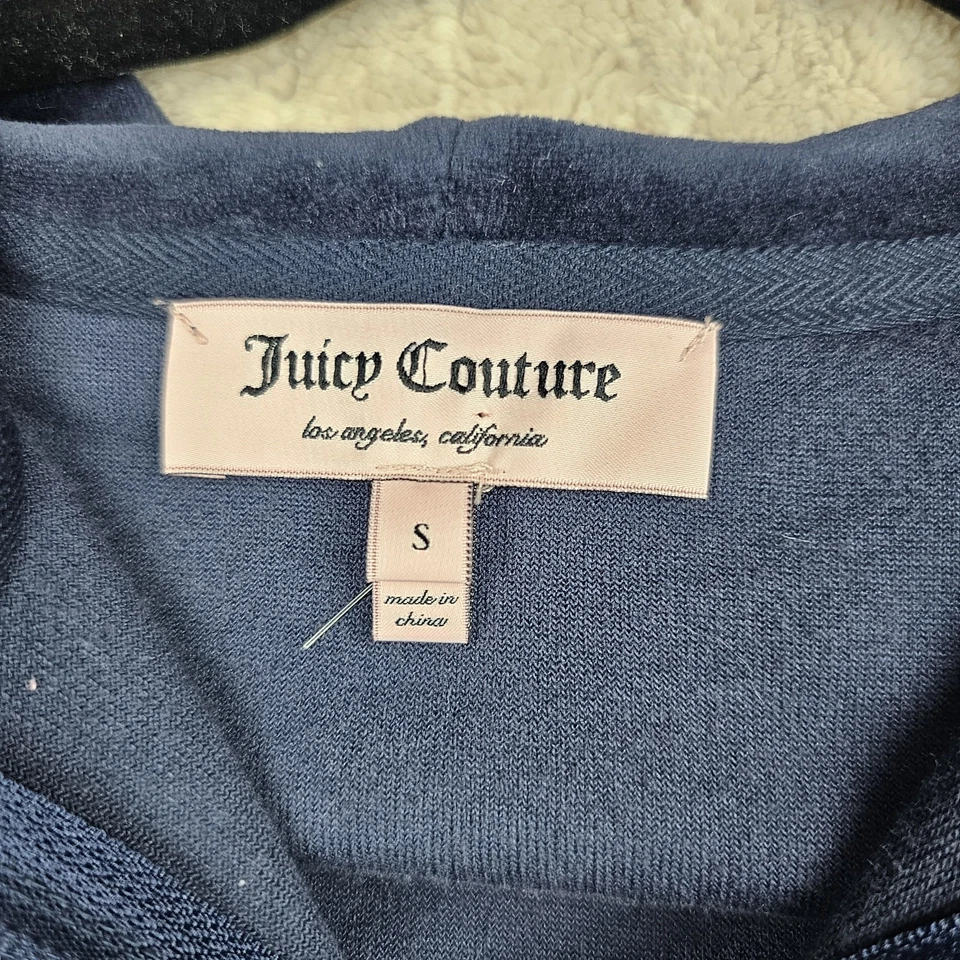 Y2K Juicy Couture Hoodie Small Full Zip Sequin Dog Velour Preppy Blue Paris - Image 2 of 4