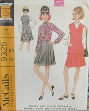 Vintage 60s McCalls 9325 Womens 12 Pleated Skirt Bow Blouse Tunic Vest Pattern