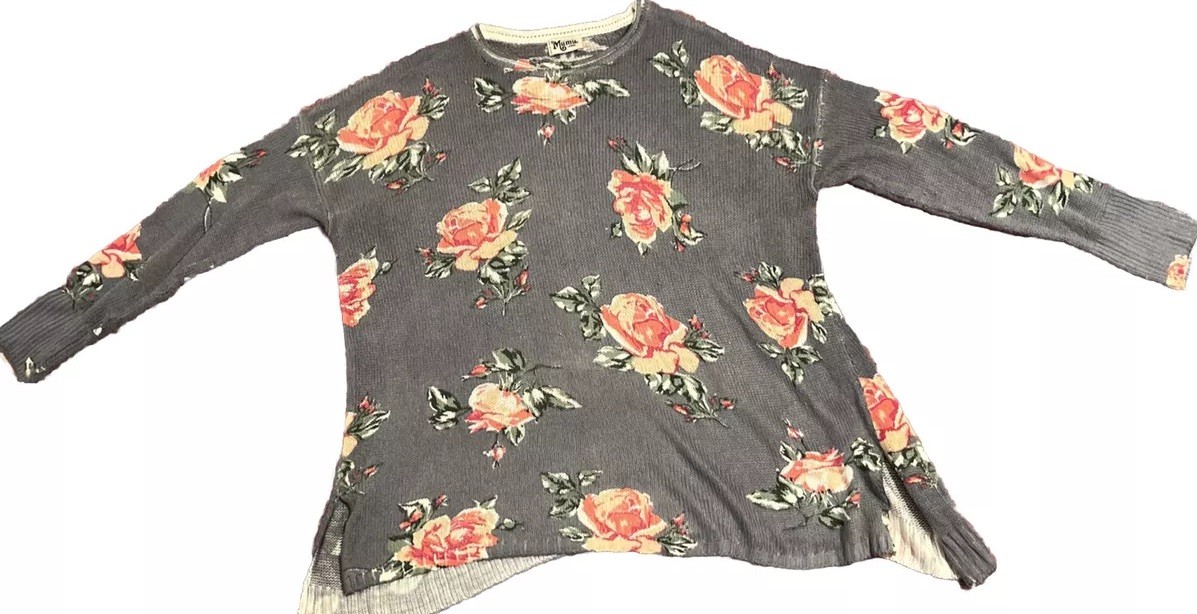 Show Me Your Mumu Bonfire Knit  Sweater floral Rose Long Sleeve size L