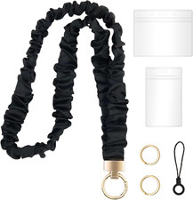 Stretchable Scrunchie Lanyard with Dual ID Holders for Badges and Keys