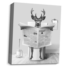 Funny Deer Bathroom Wall Art Decor Smart Elk Sitting in Toilet AJ23-135-Elk