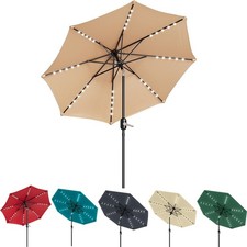 10FT Patio Umbrella with Solar LED Lights Windproof Outdoor Market Umbrella