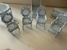 Vintage Dolls House Wrought Iron Garden Table & Chairs Conservatory Furniture