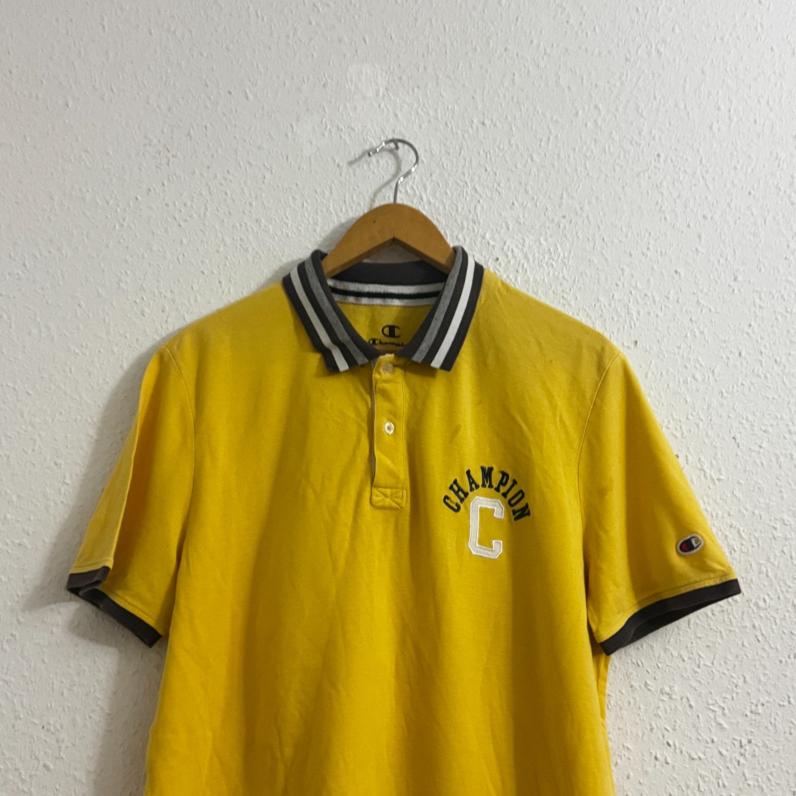 Vintage Champion Yellow Polo Shirt - Embroidered "C" & Varsity Lettering - XL image 3
