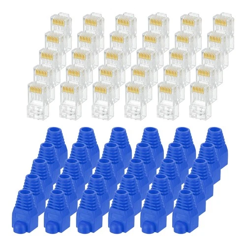 60pcs Cat6 RJ45 Pass Through Connectors with 60pcs Blue Strain Relief Boots