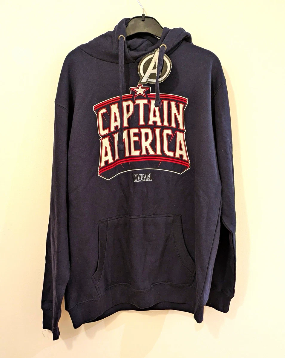 Marvel Avengers Capitán América Azul Marino Pullover Sudadera con Capucha Para Hombre Talla 26 Bolsillos