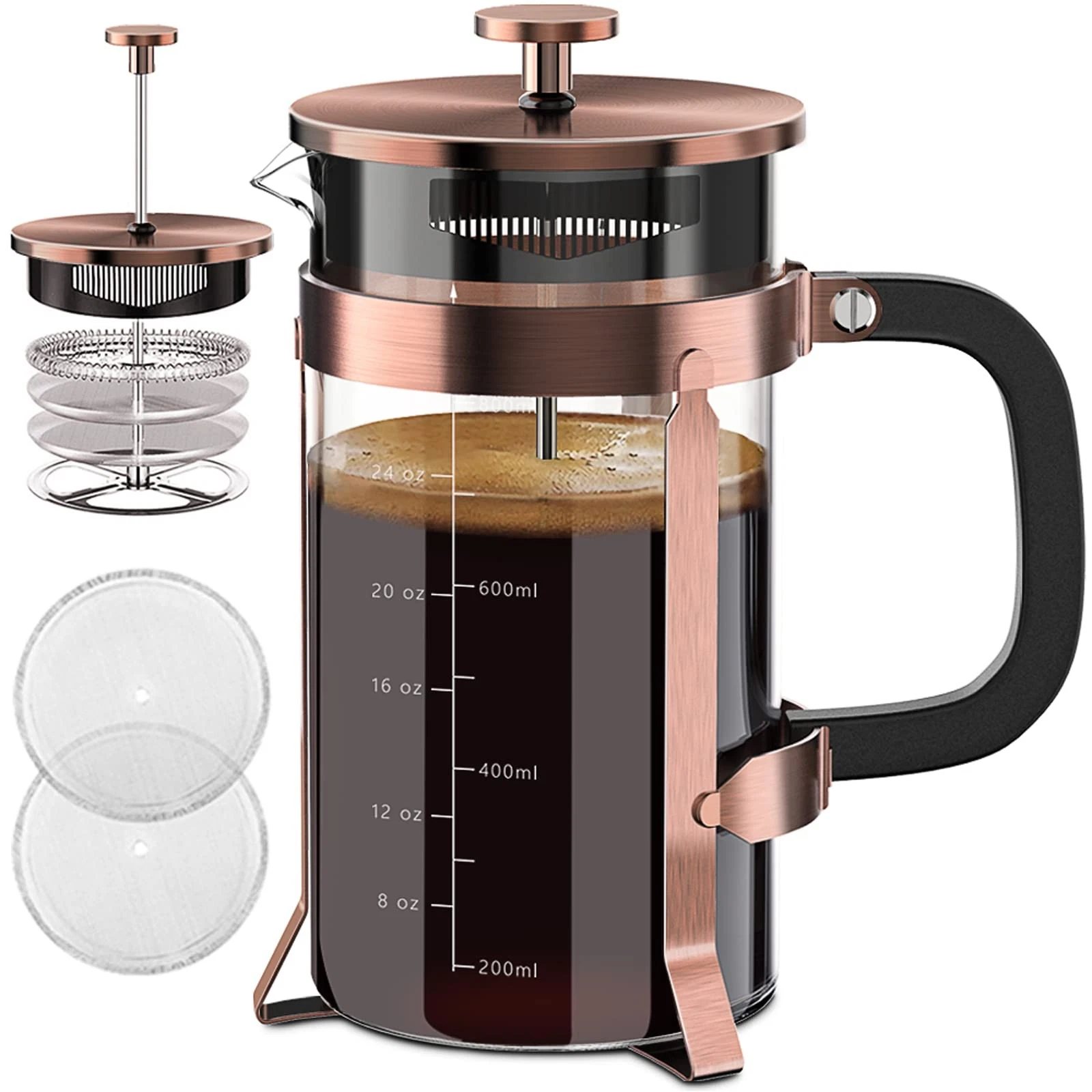 French Press Coffee Maker 34oz 304 Stainless Steel with 4 Filter, Heat Resist...