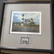 1992 Richard Plasschaert North Carolina Duck And Lighthouse Framed And Numbered