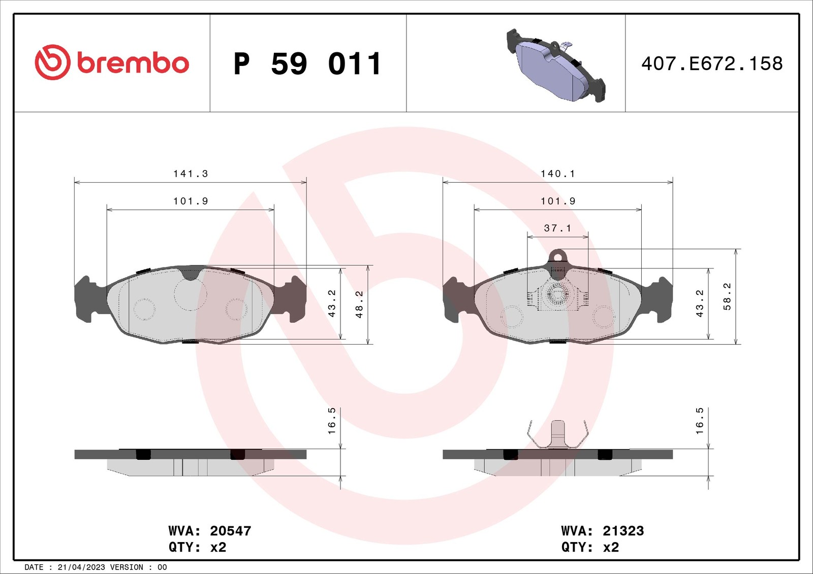 Brembo Bremsbelagsatz, Scheibenbremse [Hersteller-Nr. P59011] für Chevrolet, Daewoo, Opel, Vauxhall, Zaz, Jaguar - Bild 8