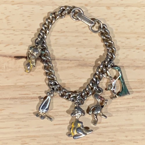 Vintage Looney Tunes Charm Bracelet Kids 6" Silver Tone Enamel Cartoon Jewelry
