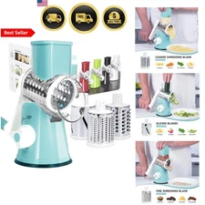 Cheese Grater Hand Crank Stainless Steel with 3 Blades Compact Kitchen Tool