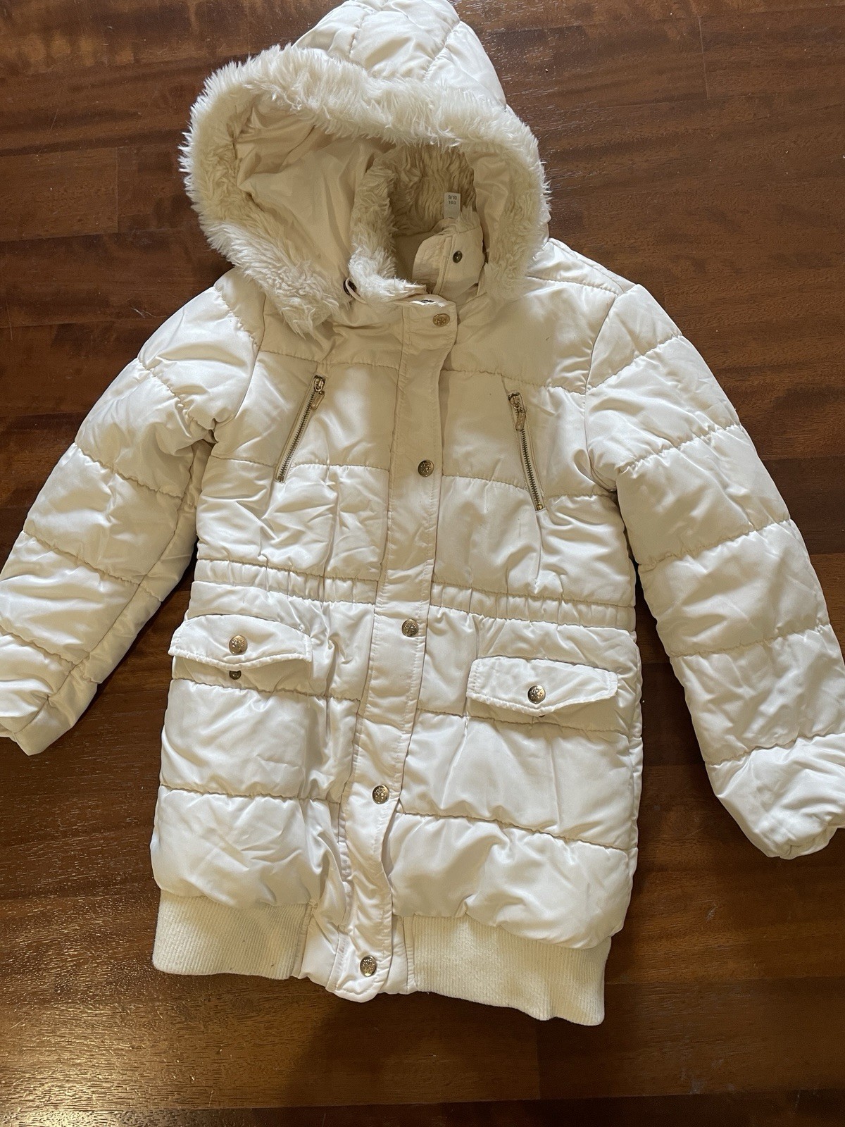 Giubbotto iDEXE Bambina 9/10 Anni 140 Bianco Imbottito Cappuccio con Pelliccia