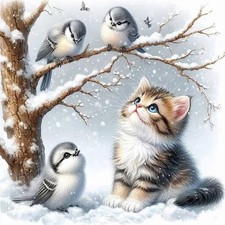 Cat Diamond Art Kits for Adults, DIY Round Gem 12x12in 30x30cm ,