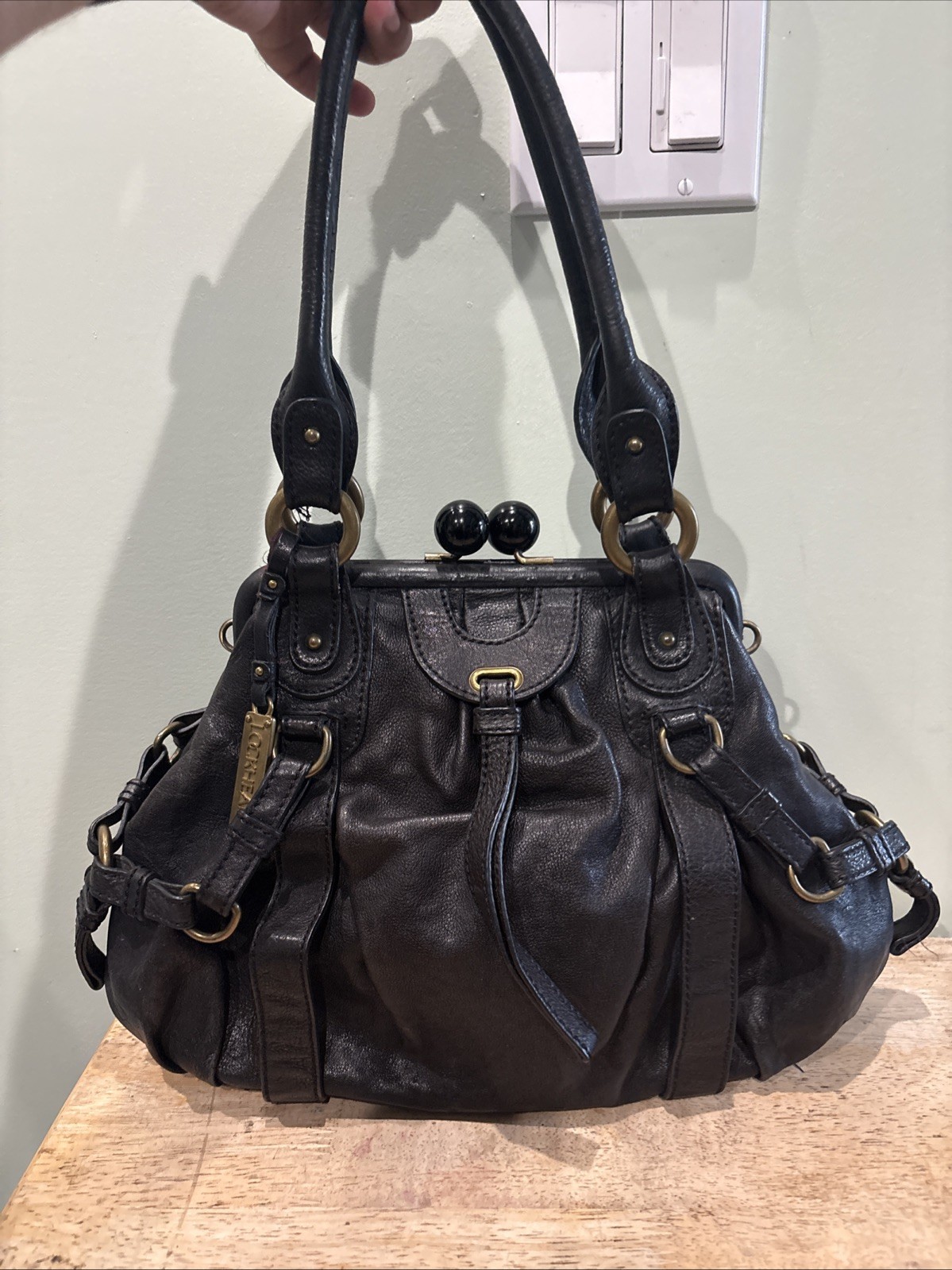Vintage Lockheart Black Leather Trim Detachable Crossbody Handbag