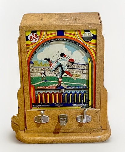 Vintage Antique 1930’s Baseball Pinball Coin Op Penny Trade Stimulator Machine