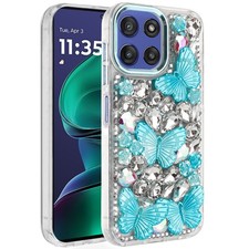 For Moto G Stylus 2026/2025 Case Bling Diamond Large Butterflies Tempered Glass