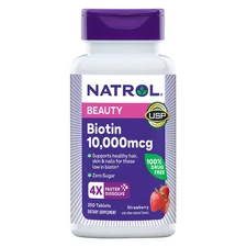 NATROL BIOTIN BEAUTY  Strawberry Flavor 10000 mcg 250 Tablets DIETARY SUPPLEMENT