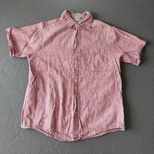BRUNO NY Washable Linen Shirt Mens S Red Short Sleeve Button Up Striped Light