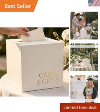 Elegant Wedding Card Box - Beige Gift Card Holder w/Gold Foil