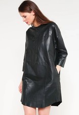 New Leather Women Dress Black Pure Lambskin Sexy Leather Dress