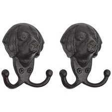 Cast Iron Wall Hooks - Rustic Dog Head Leash Holder, Wall Mount Coat Hooks, H...