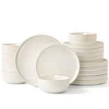 Dinnerware Sets, 18 Pieces Stoneware Plates and Bowls Set, Service for 6