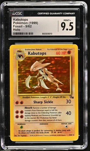 KABUTOPS 1999 Pokemon Fossil Holo Rare #9/62 CGC 9.5 MINT+