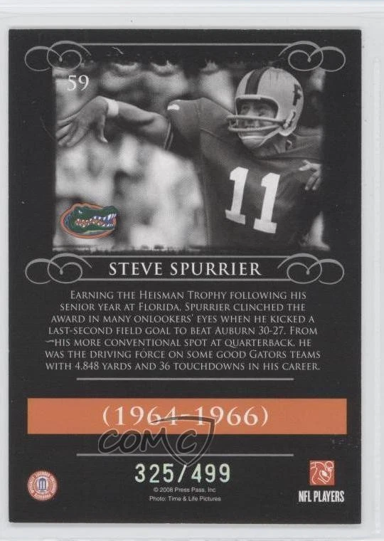 2008 Press Pass Legends Silver Holofoil /499 Steve Spurrier #59 - Image 2 of 2